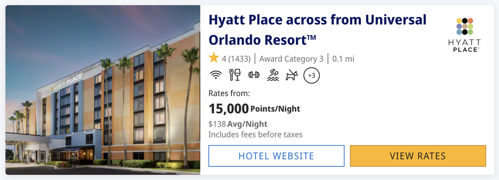 Hyatt Place across from Universal Orlando Resort on points